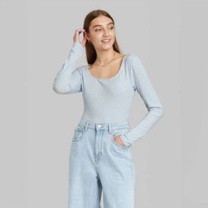 Women's Open Back Lace-Up Bodysuit - Wild Fable, Light Blue XS